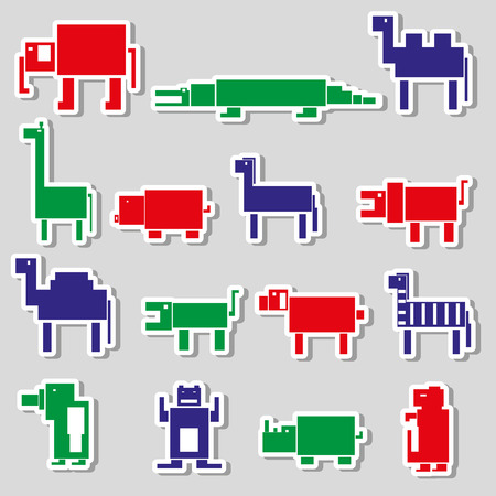 color square digital simple retro animals stickers eps10のイラスト素材