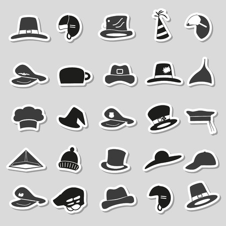 various black and gray hats stickers set のイラスト素材