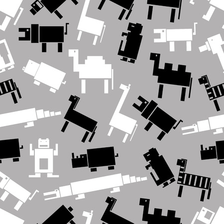 black and white digital retro animals pattern eps10のイラスト素材