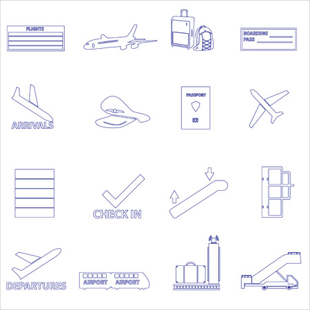 airport and airplane simple outline icons set のイラスト素材