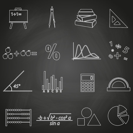 mathematics outline icons set on blackboard のイラスト素材
