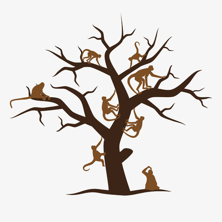 brown monkey tree with a lot of monkeys のイラスト素材