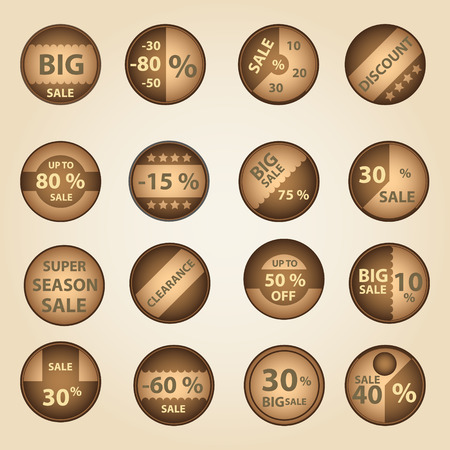 sale paper brown circle icons set for discount shop eps10のイラスト素材