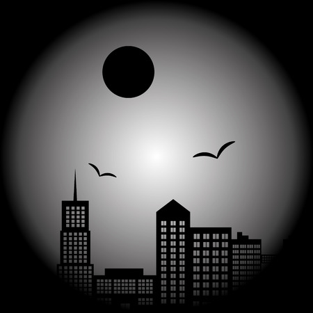 dark city landscape in night with birds and moon eps10のイラスト素材