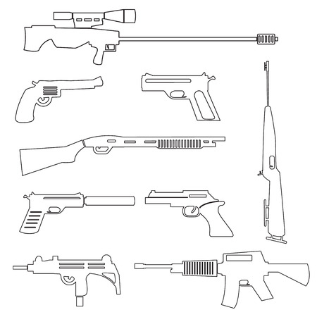 firearms weapons and guns outline icons eps10のイラスト素材