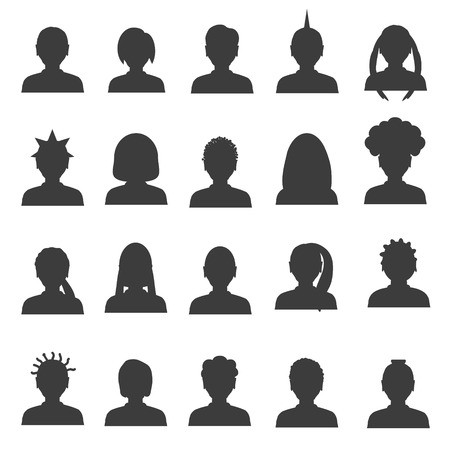 men and women head simple avatar icons set   のイラスト素材