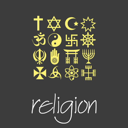 world religions symbols vector set of green icons  のイラスト素材