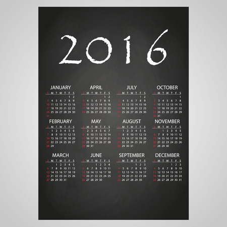 2016 wall calendar white text on black board のイラスト素材