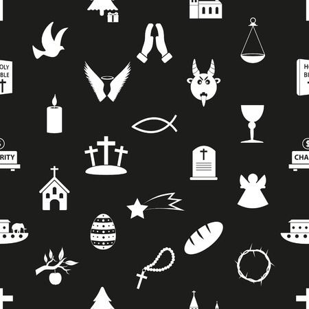 christianity religion symbols black and white seamless pattern のイラスト素材