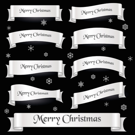 white merry christmas curved ribbonのイラスト素材
