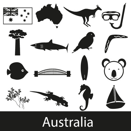 Australia country theme symbols stickers setのイラスト素材
