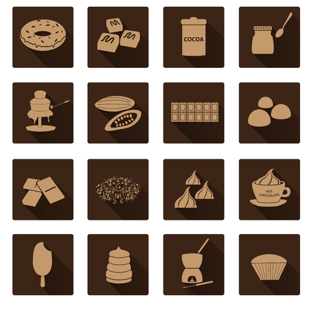 brown chocolate simple flat shadow icons setのイラスト素材