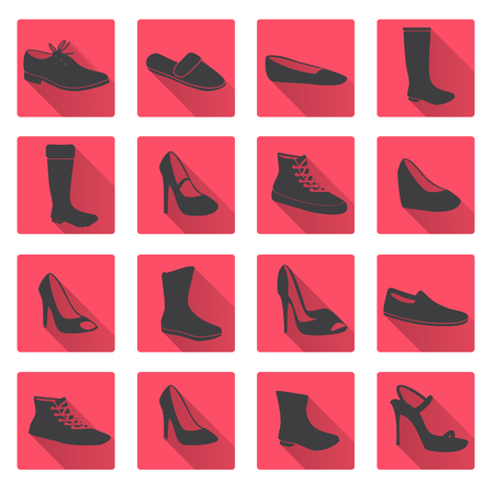 boots and shoes red and gray flat icons のイラスト素材