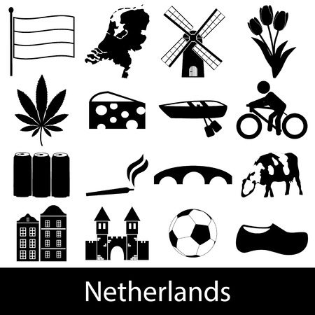 Netherlands country theme symbols icons set eps10のイラスト素材