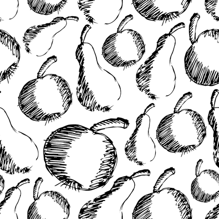 apple and pear hand drawn doodle icons seamless pattern のイラスト素材