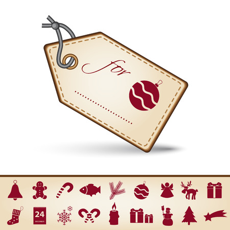 red and brown paper christmas gift tag label and icons eps10のイラスト素材