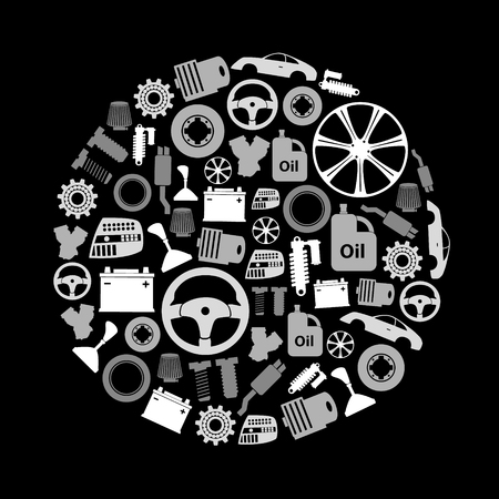 car parts store simple gray-scale icons in circle のイラスト素材