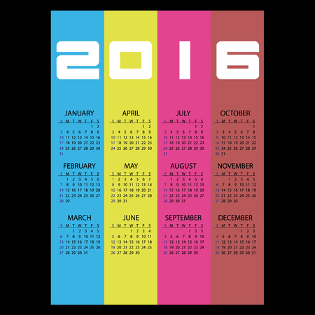 2016 simple business wall calendar with color vertical stripesのイラスト素材