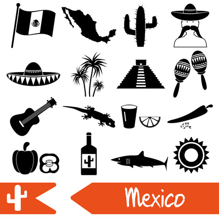 Mexico country theme symbols icons setのイラスト素材