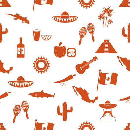 Mexico country theme symbols icons seamless patternのイラスト素材