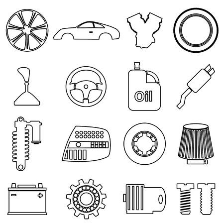 car parts store simple black outline icons set eps10のイラスト素材