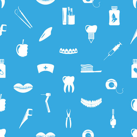 set of dental theme icons blue seamless pattern  のイラスト素材