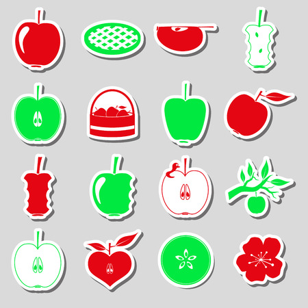 apple theme red and green simple stickers setのイラスト素材