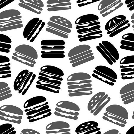 hamburgers types fast food icons seamless black and gray pattern eps10のイラスト素材