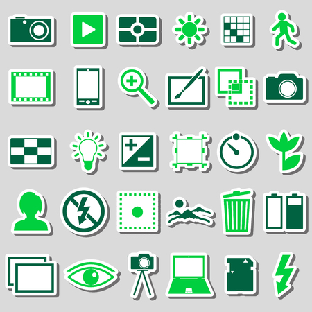photography and camera theme color simple icons stickers setのイラスト素材