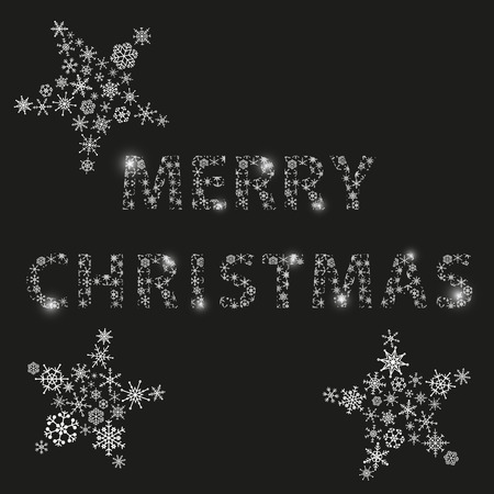 shiny silver color stars and merry christmas from little snowflakes winter or christmas theme decorationのイラスト素材