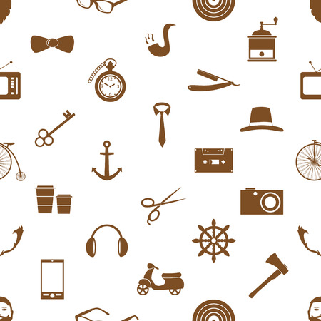 hipster theme and culture set of vector icons in seamless patternのイラスト素材