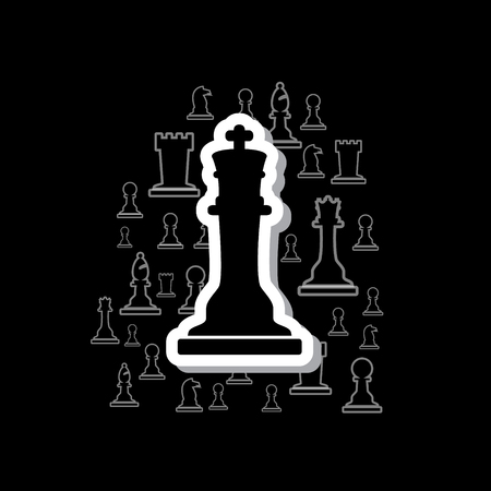 set of black and white outline chess pieces in cloud on dark backgroundのイラスト素材