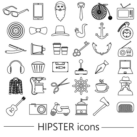 hipster theme and culture set of outline vector iconsのイラスト素材