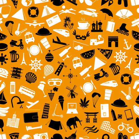 travel and holiday big set of vector color icons seamless patternのイラスト素材