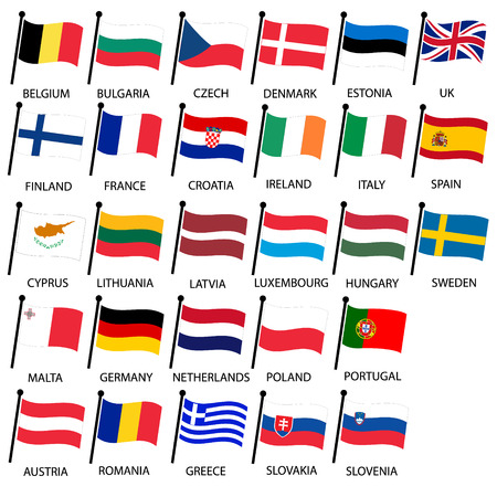 simple color curved flags all european union countries collectionのイラスト素材