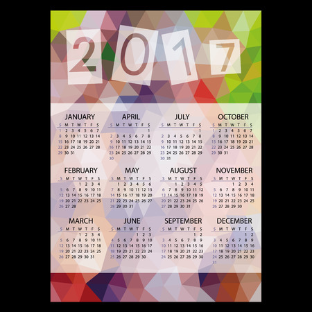 2017 simple business wall calendar with low polygon triangle multicolor theme pattern eps10のイラスト素材