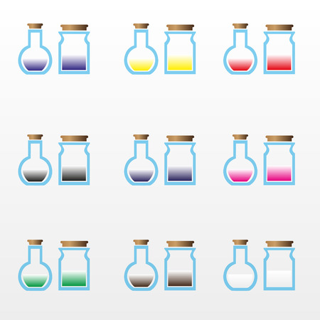 science laboratory glass flask with various color liquid icons eps10のイラスト素材