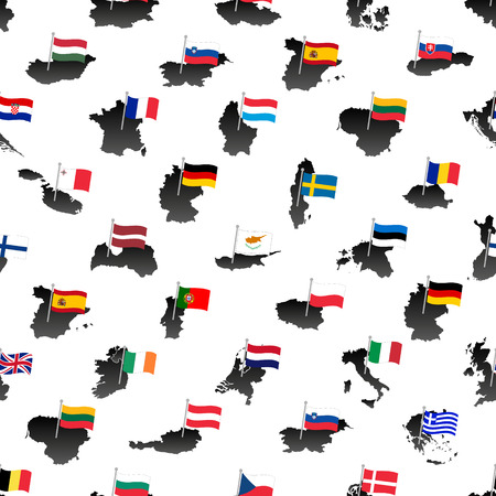 simple color flags all european union countries on maps seamless pattern eps10のイラスト素材