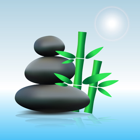 japan style zen stone with bamboo on blue water reflecting eps10のイラスト素材