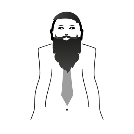 weird hipster head and body with big beard and mustache and tie black icon eps10のイラスト素材