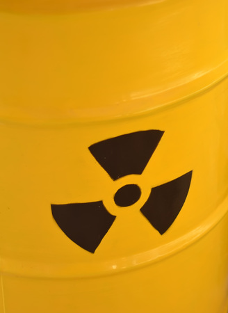 radioactive yellow barrel of waste detail photographyの写真素材