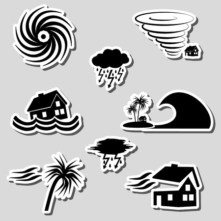 Hurricane natural disaster problem stickers setのイラスト素材