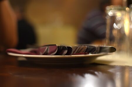 cutlery knives on the table of restaurant