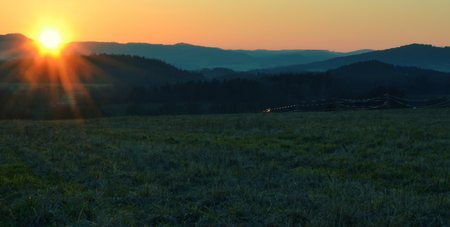 Autumn landscape, sunsetの写真素材
