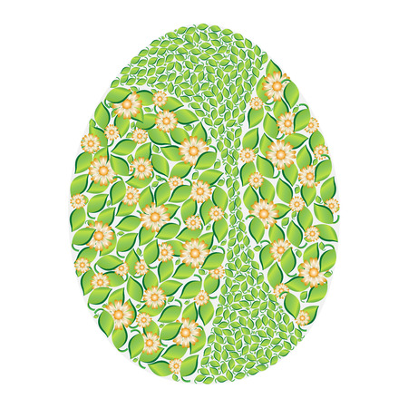 Easter egg covered with spring leaves and flowers.のイラスト素材