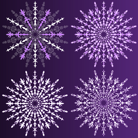 Decorative intricate snowflakes collection. Vector illustration.のイラスト素材