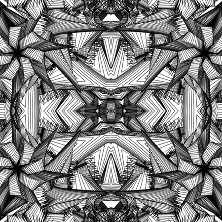 Seamless monochrome ornate pattern line. Sacred geometric. Vintage background, tile or texture.の写真素材