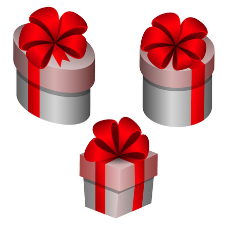 Set gifts with red ribbon. Icon set. Vector illustration.のイラスト素材