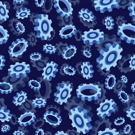 Blue gears. Seamless geometric pattern. Mechanical background. Vector illustration.のイラスト素材