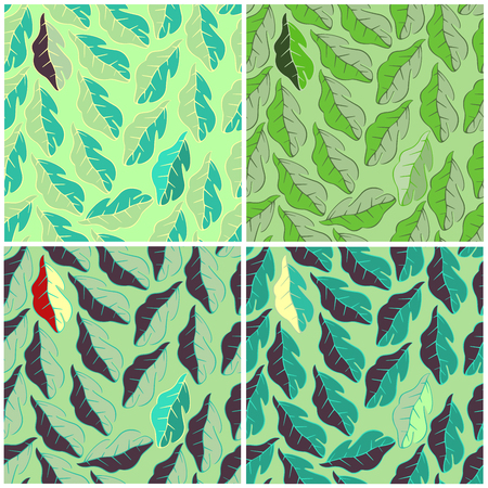 Collection of seamless pattern with tropical leaf. Vintage style. Vector illustration.のイラスト素材